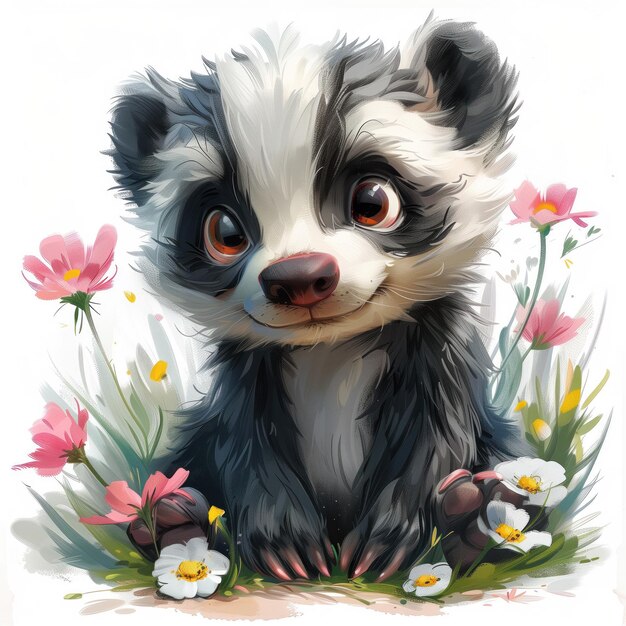 Cute Funny Cartoon Badger Illustration for Children Book Generative AI