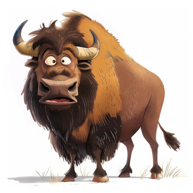 Photo cute funny cartoon bison illustration for children book generative ai