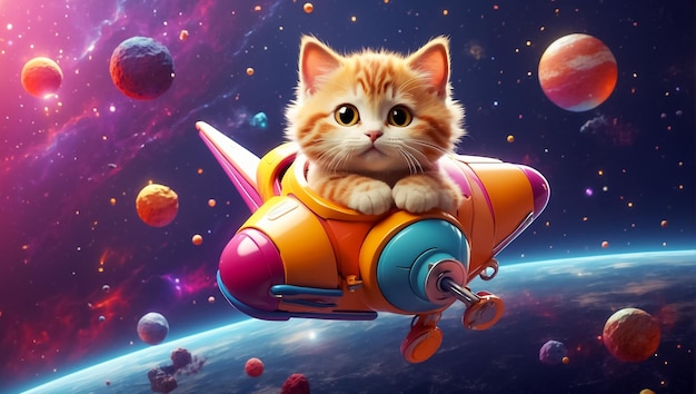 우주에서 귀여운 재미있는 만화 고양이