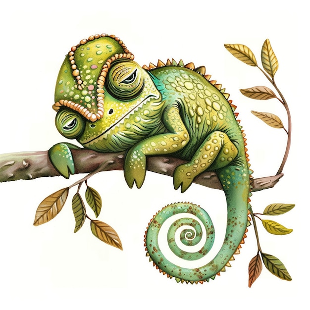 Cute Funny Cartoon Chameleon Illustration for Children Book Generative AI