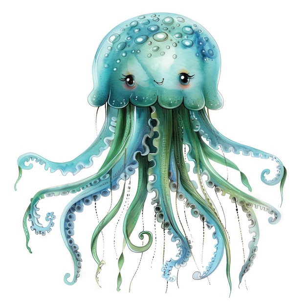 Cute Funny Cartoon JellyFish Illustration for Children Book Generative AI