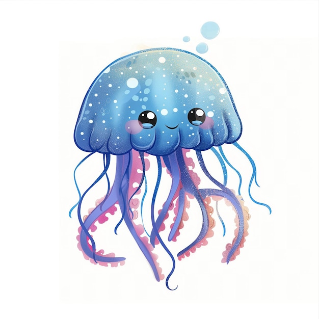 Cute Funny Cartoon JellyFish Illustration for Children Book Generative AI