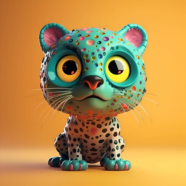 Cute funny cartoon leopard with big eyes 3d rendering