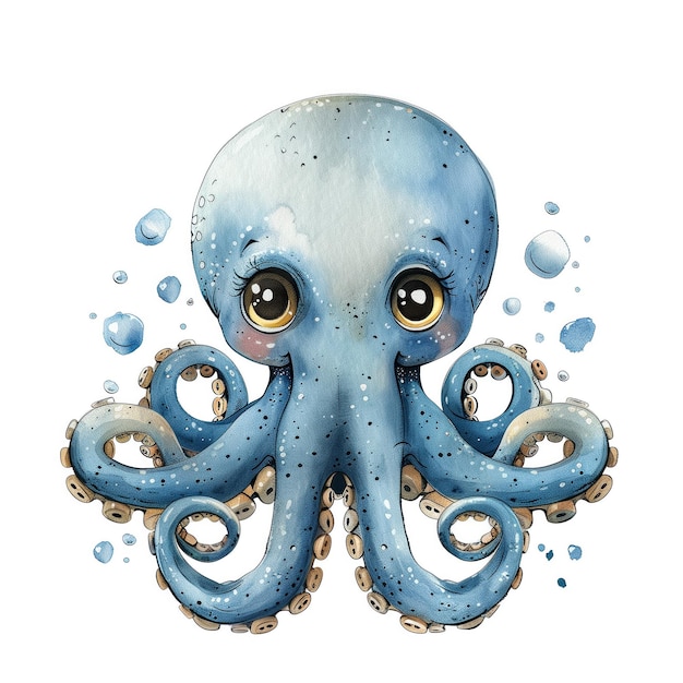 Photo cute funny cartoon octopus illustration for children book generative ai