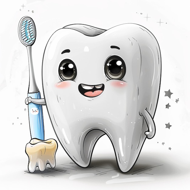 Photo cute funny cartoon picture of a healthy tooth