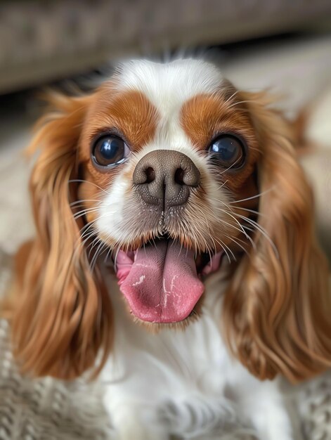 cute funny Cavalier King Charles Spaniel with tongue