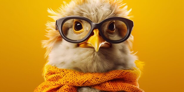 Cute and funny chicken wearing glasses and casual outfit generative ai