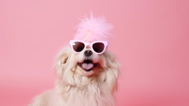 Cute funny dog on pink background Illustration AI GenerativexA