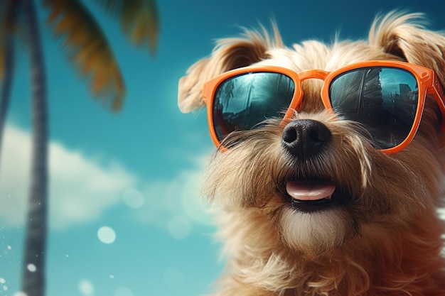 Милая забавная собака ralax на пляже Иллюстрация AI GenerativexA