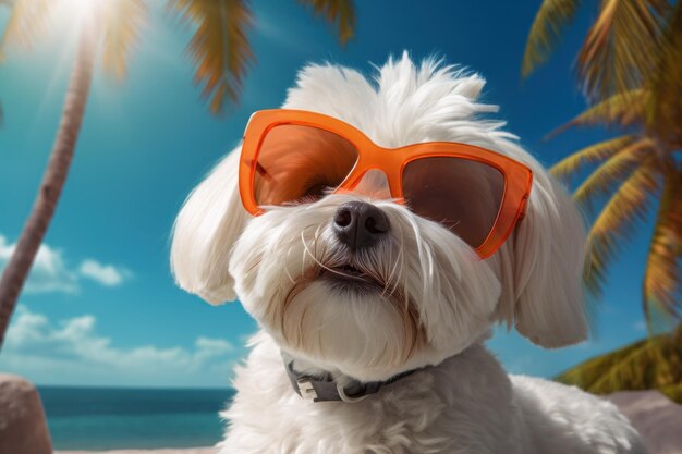 Photo cute funny dog ralax at the beach illustration ai generativexa