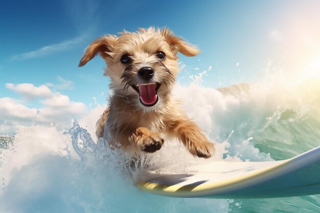 cute funny dog surfing on sea waves