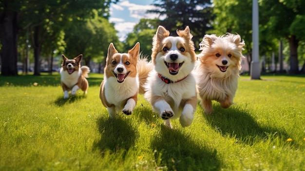 gardengenerernative AIの緑の芝生の上で走ったり遊んだりするかわいい面白い犬