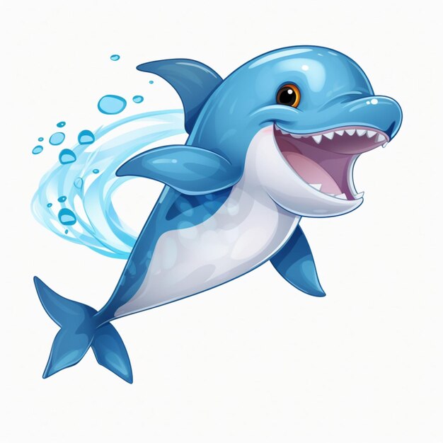 Милый забавный дельфин подводного персонажа мультфильма акула океанский хищник стиль