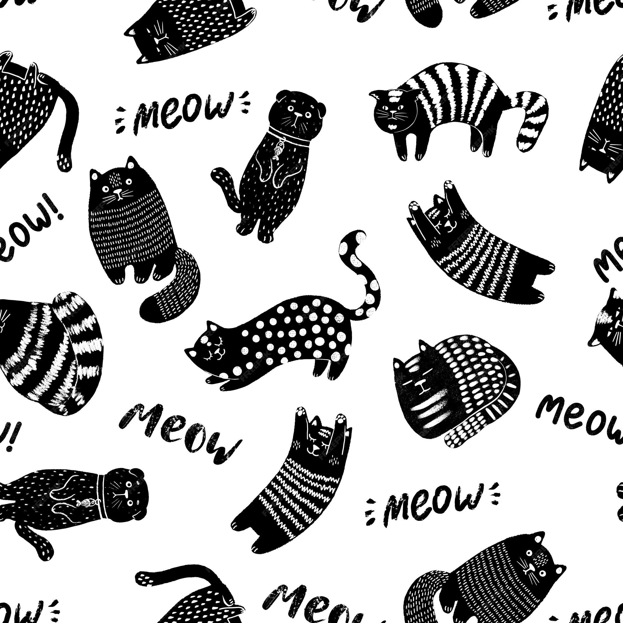 Funny Doodle Cat Icons Seamless Pattern Stock Vector (Royalty Free