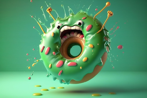 Photo cute funny doughnut cartoon tasty sweet colored donuts