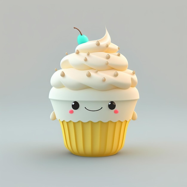 Cute and funny face cupcake AI Generated