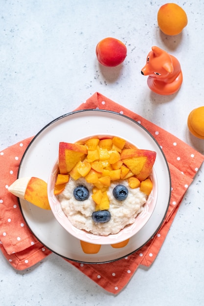 Милый Забавный Лисенок Завтрак для Детей Овсяная каша
