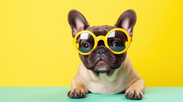 Cute and Funny French Bulldog in Trendy Yellow Sweater AI Generated