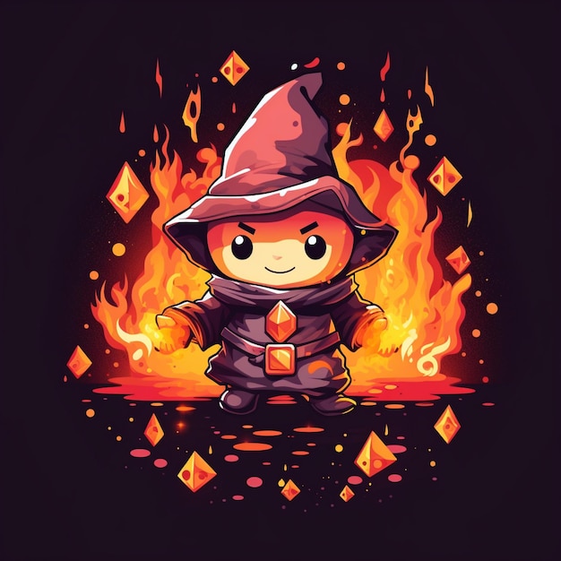 Cute and Funny Gaming Logo with Pixel Pyromancer