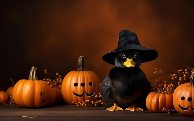 Cute and funny Halloween costume Halloween animal background with copy space