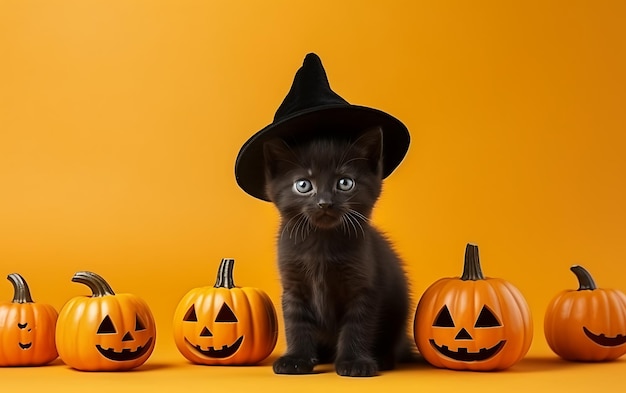 Photo cute and funny halloween costume halloween animal background with copy space