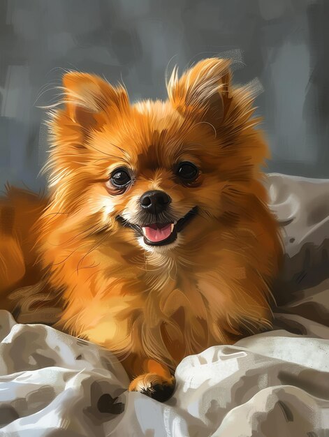 cute funny happy Pomeranian puppy laying on bed