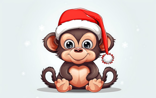 Cute and funny monkey with santa claus costume Christmas animal background with copy space