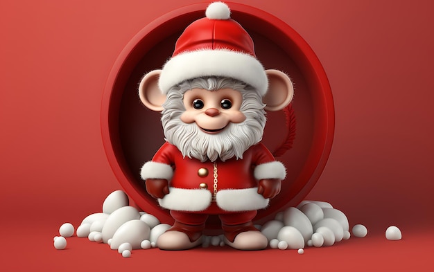 Милая и забавная обезьяна в костюме санта-клауса Рождественский фон животных с копией пространства