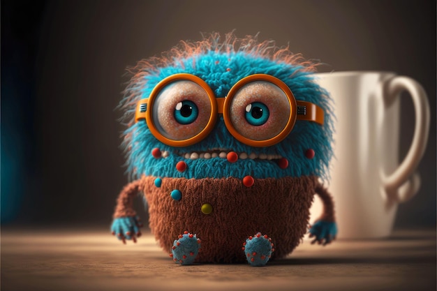 Cute funny monster in glasses with decorations on his face generative ai
