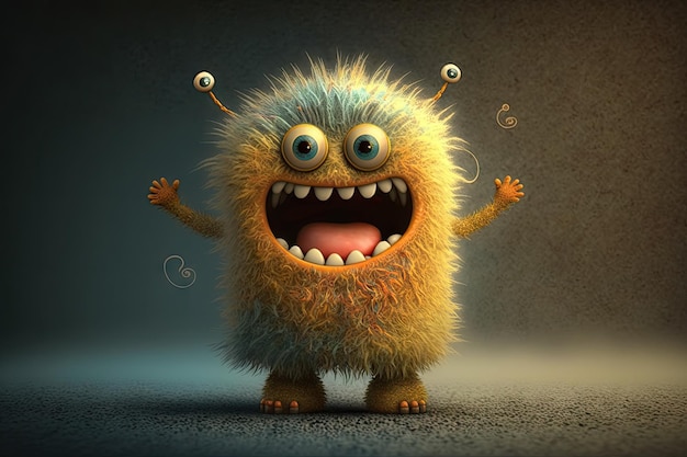 Cute funny monster with a heartwarming smile spreading joy and cheer