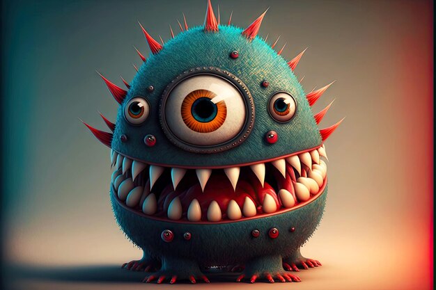 Cute funny monster with sharp teeth and scarlet eyes generative ai