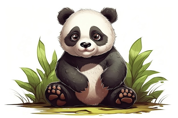 cute funny panda on a white isolated background Cartoon character Generative AI illustration
