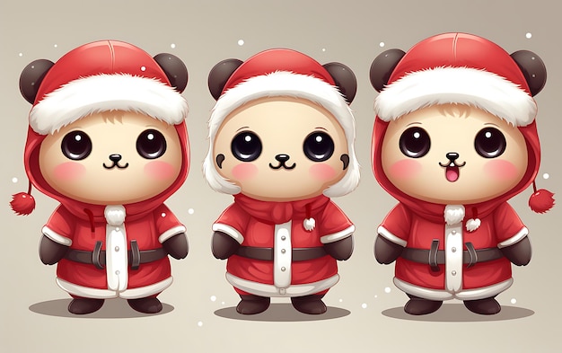 サンタクロースの衣装を着た可愛くて面白いパンダ、コピースペースのあるクリスマス動物の背景