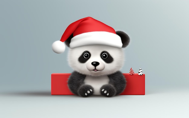 Милая и забавная панда в костюме санта-клауса Рождественский фон животных с копией пространства