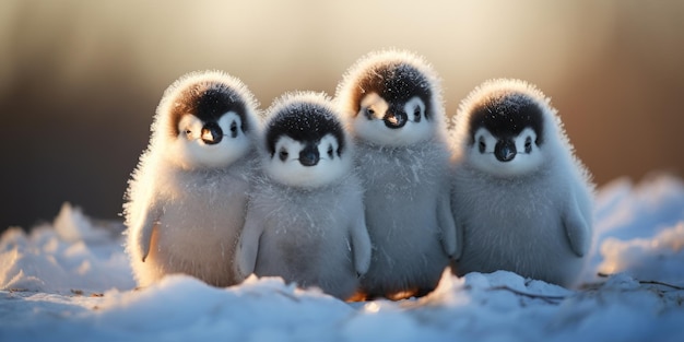 Cute and funny penguins in winter Animal world Generative AI