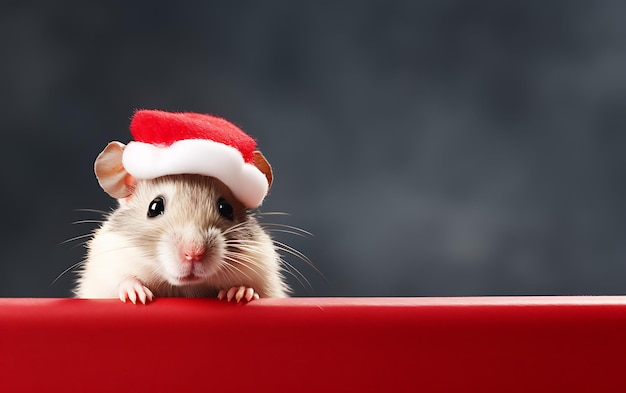 Cute and funny Pig with santa claus costume Christmas animal background with copy space