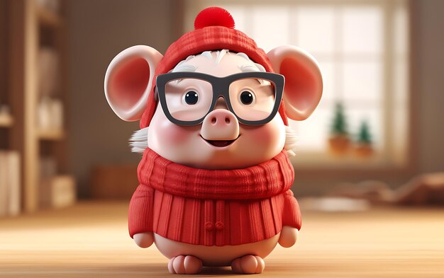 Cute and funny Pig with santa claus costume Christmas animal background with copy space