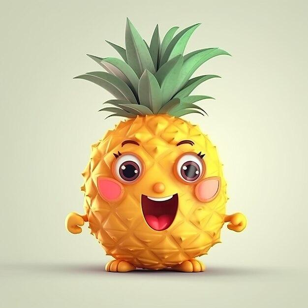 Photo cute funny pineapple fruit in a neutral background generative ai