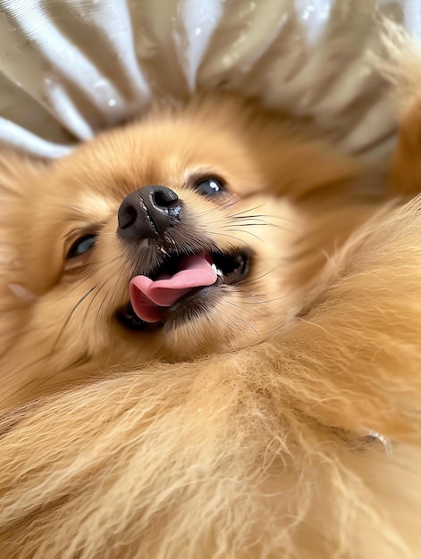 Photo cute funny pomeranian with tongue