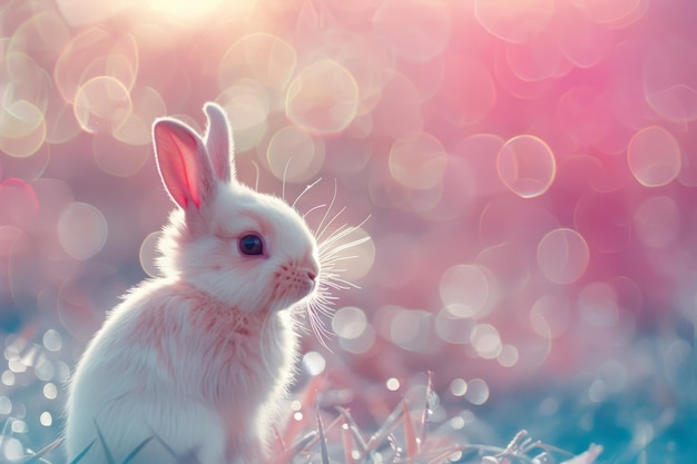 cute funny rabbit on blurred background pastel colorseaster