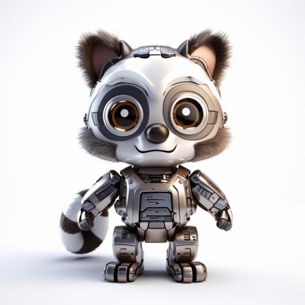 Cute and funny raccoon robot robotic animal isolated over white background AI Generated