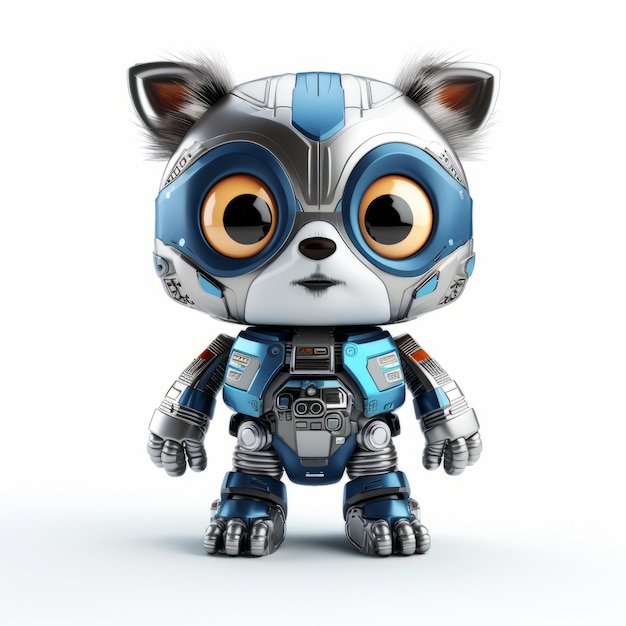 Cute and funny raccoon robot robotic animal isolated over white background