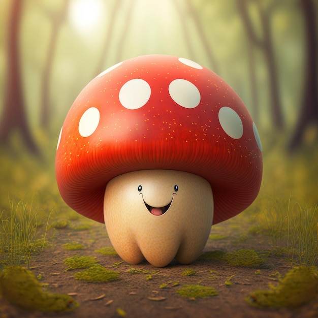 Cute funny red mushroom Illustration AI Generative