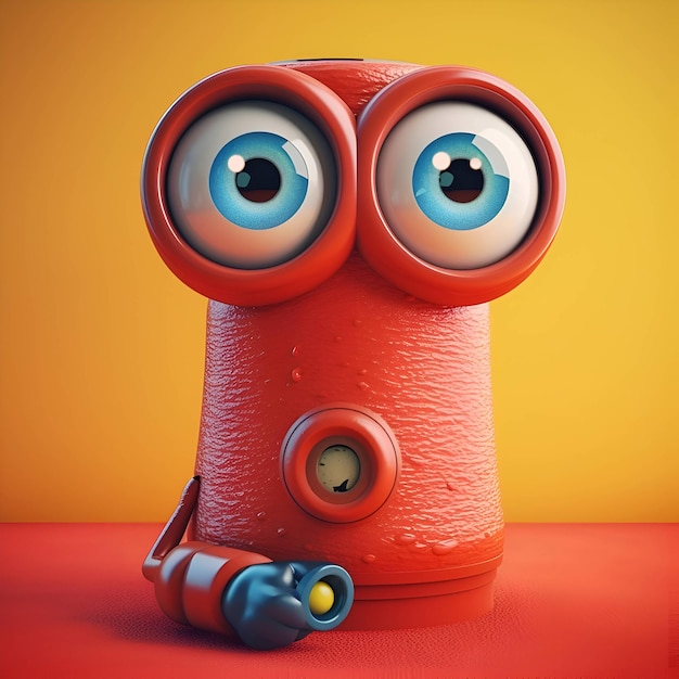 Cute funny robot with eyes and mouth 3d rendering