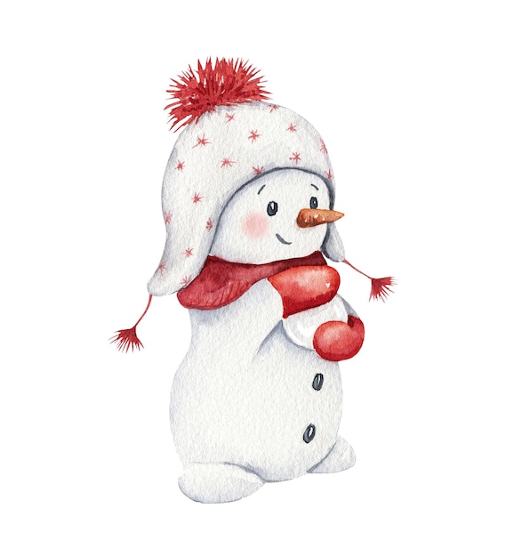 Foto simpatico pupazzo di neve divertente illustrazione ad acquerello natale inverno clipart vacanze design felice anno nuovo