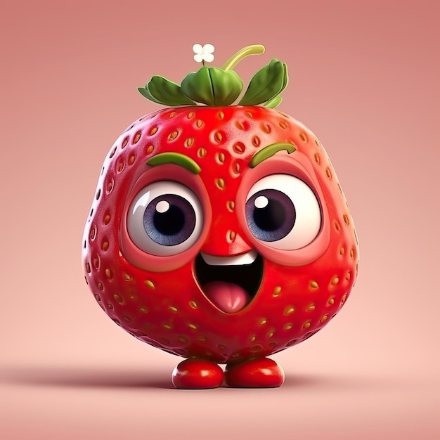 Cute funny strawberry fruit in a neutral background generative ai