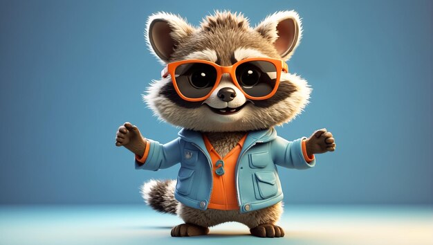 cute funny style raccoon in clothes sunglasses