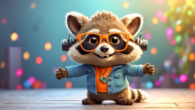 cute funny style raccoon in clothes sunglasses