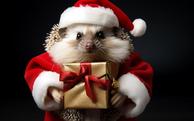 Милый и смешной с костюмом санта-клауса Рождественский фон животных с копией пространства
