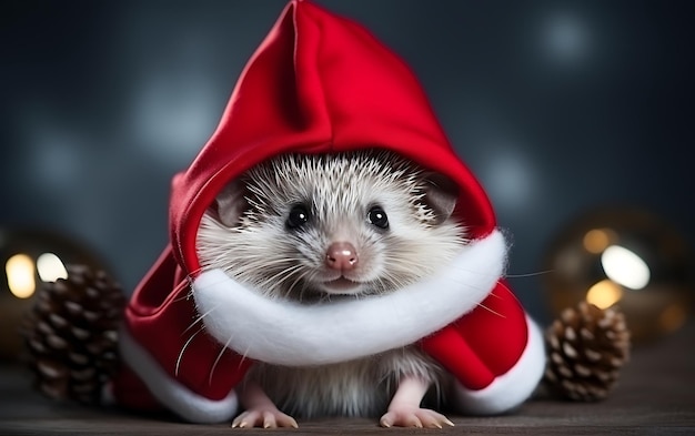 Cute and funny with santa claus costume Christmas animal background with copy space